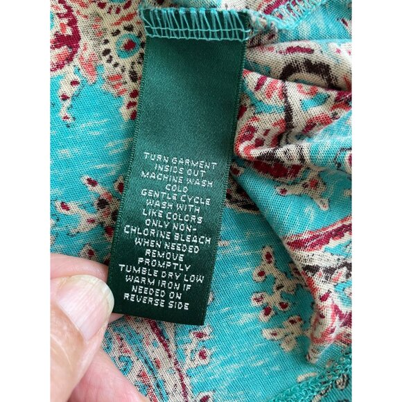 Lauren Ralph Lauren Womens Sleeveless Paisley Ruffle Top L/G Preppy100% Cotton - Picture 7 of 8